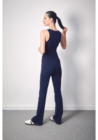 Fullamoda Beli Lastikli Yüksek Bel Flare Pantolon 25ygb650126130-lacivert Lacivert