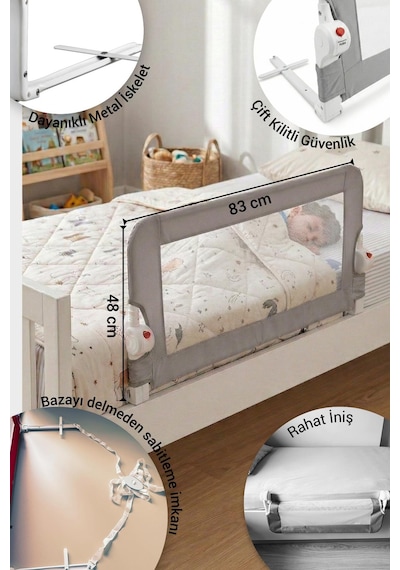 Wellgro Littles 83 48 CM Yatak Bariyeri, Çocuk Yatak Korkuluğu Gri