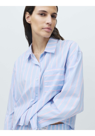 Marks & Spencer Çizgili Pijama Gömleği T37003707T Mavi