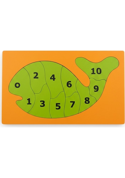 Eğitici Ahşap Balık Puzzle - 10 Parça Rakam Öğretici Oyuncak - Montessori Sayı Puzzle