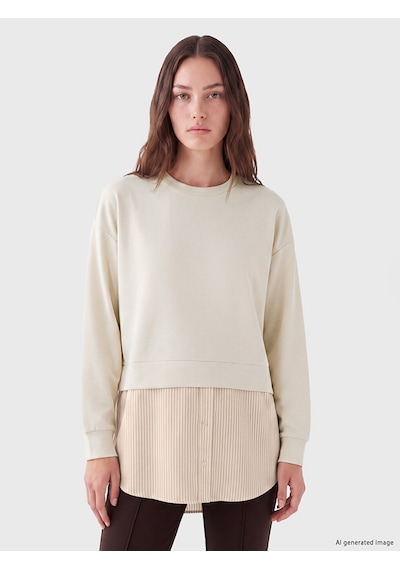 Lcw Modest Bej Soft Touch Çizgili Kadın Sweatshirt Tunik
