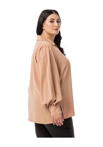 Disentis Büyük Beden Gömlek Yaka Manşetli Yanı Yırtmaçlı Camel Bluz-camel Camel