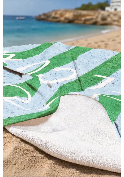 Çizgili Marine Mavi Yeşil Plaj Havlusu - Modern Akdeniz Stil Hızlı Kuruyan Mikrofiber Havlu Yağmur Bahçe