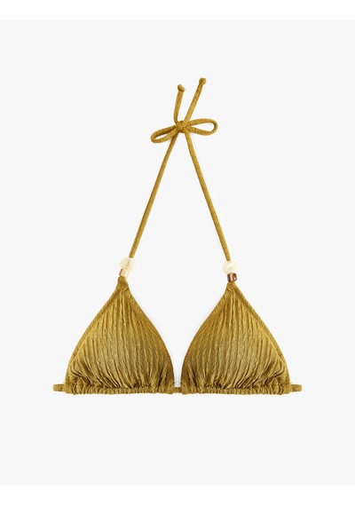 Koton Boncuk Detaylı Dokulu Üçgen Bikini Üstü Yeşil 6sak10184mm