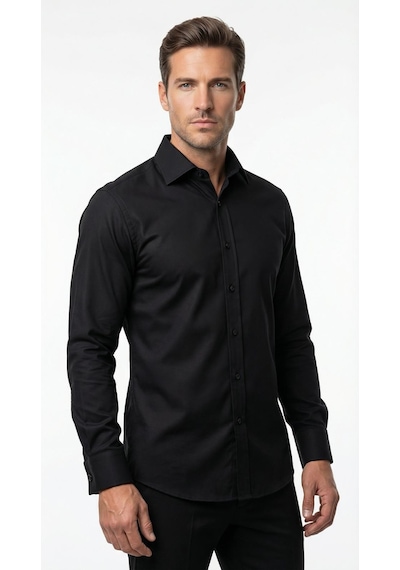 Plus Scorpion Erkek Beyaz Klasik Gömlek Slim Fit, Düz Model, Şık Ofis & Günlük Kombin Siyah