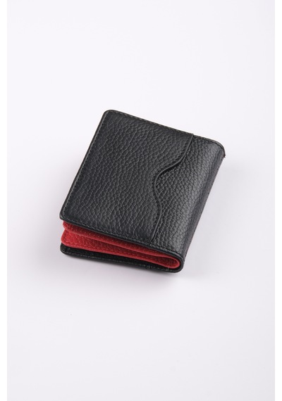 Ancora Leather Hakiki Deri Kartlık-26207 Siyah - Kırmızı