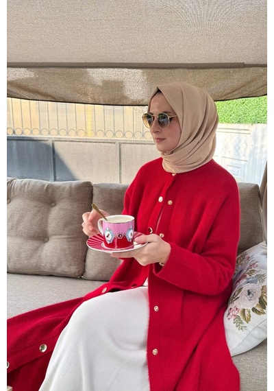 Rabia Şamlı Yakut Angora Triko Kap Kırmızı Normal