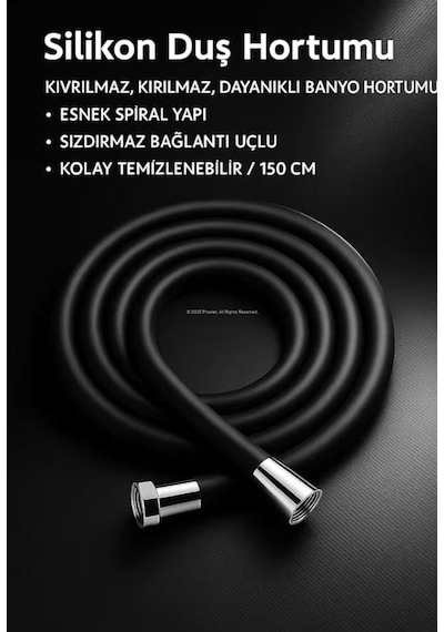 Kopmaz Kaliteli Pvc Duş Hortumu Tüm Duş Setleri İle Uyumlu 1,5 Metre Siyah