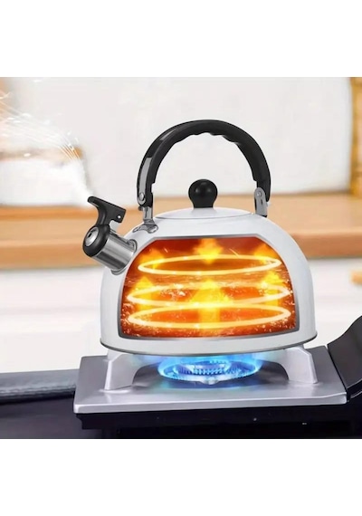 Valkyrie 3l Paslanmaz Çelik Düdüklü Kettle Su Isıtıcısı Çaydanlık Islıklı Demlik Beyaz