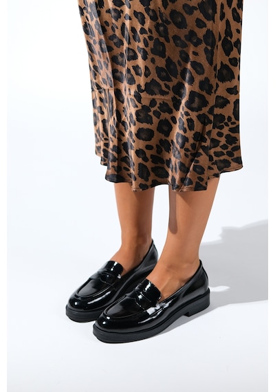 Luvishoes Luvi Shoes Pline Siyah Rugan Hakiki Deri Kadın Loafer Ayakkabı Siyah