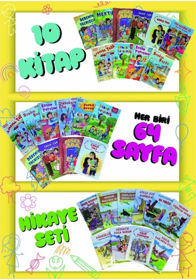 2. 3. 4. Sınıflar İçin Görselli Çocuk Hikaye Öykü Kitapları Karma 10 Kitap - Her Kitap 64 Sayfa