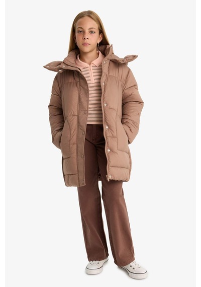 Defacto Kız Çocuk Su Geçirmez Kapüşonlu Parka F0049a825aubn266 Kahve-bn266