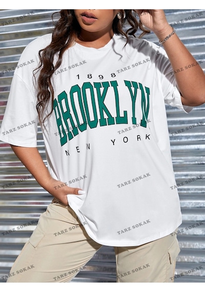 Adrift 1898brooklyn Baskılı Oversize Kalıp Unisex T-shirt Beyaz