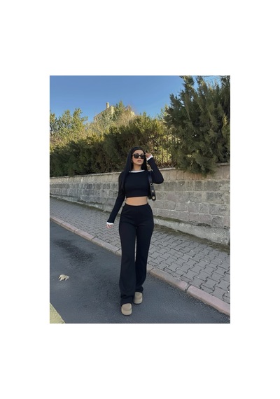 Genel Markalar Kadın Siyah Beyaz Detaylı Fitilli Uzun Kol Bluz Bol Paça Pantolon Alt-üst Takım Siyah - 765939648 Siyah Genel Markalar Kadın Siyah Beyaz Detaylı Fitilli Uzun Kol Bluz Bol Paça Pantolon Alt-üst Takım Siyah - 765939648 Siyah