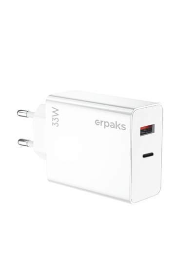 Erpaks Erd 33w Usb-a/type-c Hizli Sarj Adaptoru Beyaz