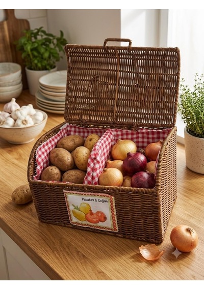 Sentetik Rattan Patates Ve Soğanlık Saklama Kabı Sentetik Rattan, Patates & Soğan İçin Çok Renkli