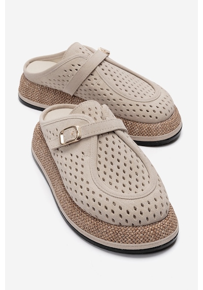 Luvishoes Vone Bej Süet Hakiki Deri Kemerli Burnu Kapalı Kadın Terlik