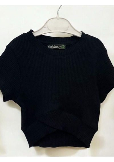 Zekids Kız Çocuk Fitilli Crop-14398 Siyah
