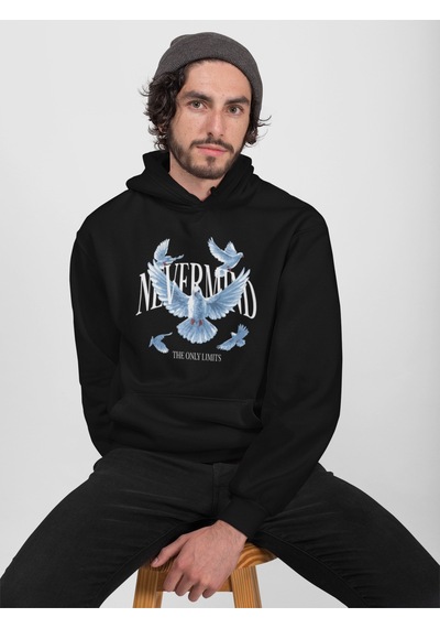 Nevermind Bird Tasarımlı Kapüşonlu Sweatshirt Unisex Oversize Hoodie Siyah