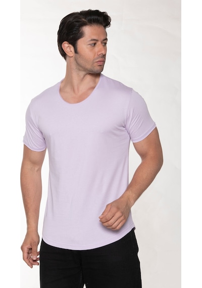 Black Horn Erkek Geniş Yaka %100 Pamuk Salaş T-shirt Lila