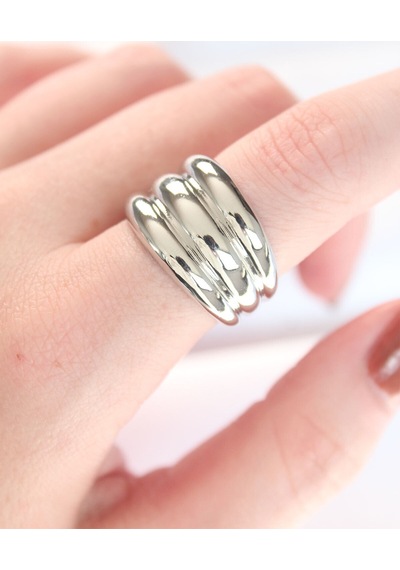 Silver Renk Ayarlanabilir Çizgili Bombe Yüzük Renk Renk