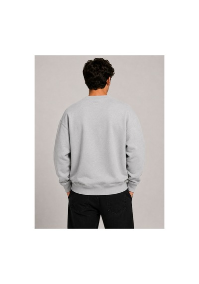 Herkesemoda Work Harder Baskı Detaylı Bisiklet Yaka Şardonlu 2 İplik Sweatshirt Gri