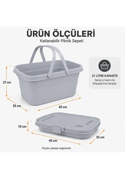 Katlanabilir Piknik Sepeti Ve Mini Masa Seti 21 Litre Kapasiteli Ergonomik Taşıma Kulplu Katlanır Piknik Çantası Ka Çok Renkli