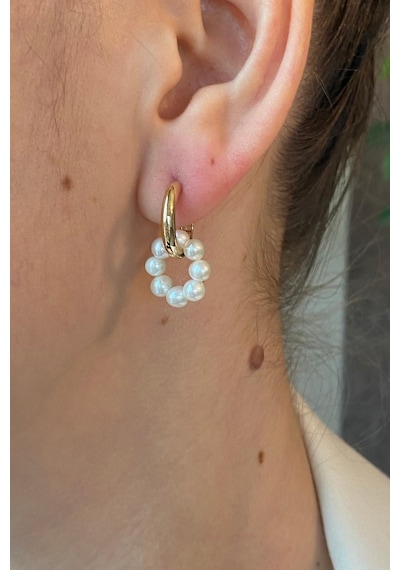 3-4,5 Mm Küçük Halka Geçirmeli Charm Doğal İnci Küpe Gold