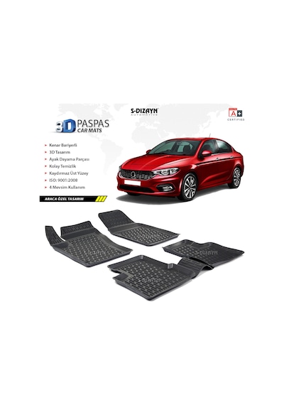 S Dizayn Fiat Egea Sedan 3D X Havuzlu Paspas 2015 ve Üzeri