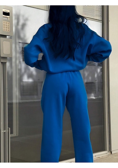 Basic Düz Fermuarlı Eşofman Takımı Sweatshirt Jogger - Sax Mavisi Oversize Şardonlu Dik Yaka Sax Mavisi Basic Düz Fermuarlı Eşofman Takımı Sweatshirt Jogger - Sax Mavisi Oversize Şardonlu Dik Yaka Sax Mavisi
