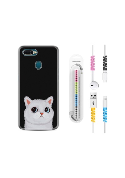 Oppo A5S Kılıf Kablo Koruyuculu White Cat 1835