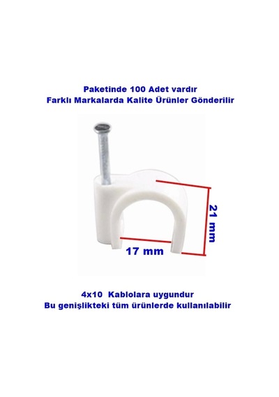 Beton Çivili Kablo Tutturma Kroşe No:7 100 Lü Pk. Beyaz Plastik