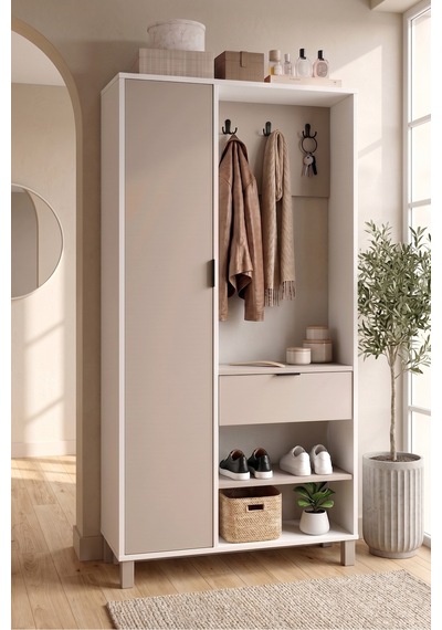 Yurudesign Terra Portmanto Vestiyer Ayakkabılık Kapaklı Çekmeceli Raflı Ahşap Ayaklı Beyaz-kumsal Tr1-wc Yurudesign Terra Portmanto Vestiyer Ayakkabılık Kapaklı Çekmeceli Raflı Ahşap Ayaklı Beyaz-kumsal Tr1-wc