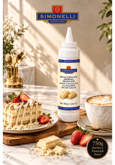 Simonelli Beyaz Çikolata Aromalı Kahve ve Tatlı Dekor Sosu Sıkılabilir Şişe 750 G