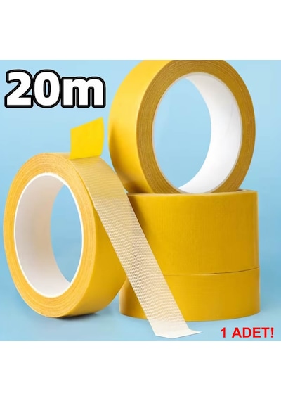 Örgülü Çift Taraflı Bant 20mm 20 Metre Fiber Takviyeli Dokuma Örgü Bez Destekli Silikon Yapıştırıcı