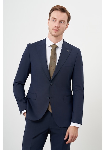 Morven Erkek Lacivert Yünlü Platinium 8-drop Slim Fit Sivri Yaka Takım Elbise Lacivert