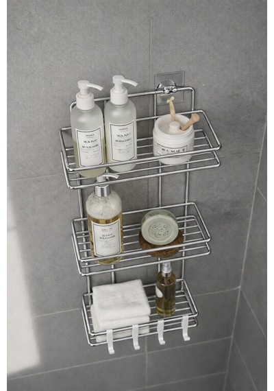 Sas Haus Krom 3 Katlı Banyo Rafı Şampuanlık Ve Duş Rafı Askılı Yapışkanlı Duvara Monte Tş-03 Krom