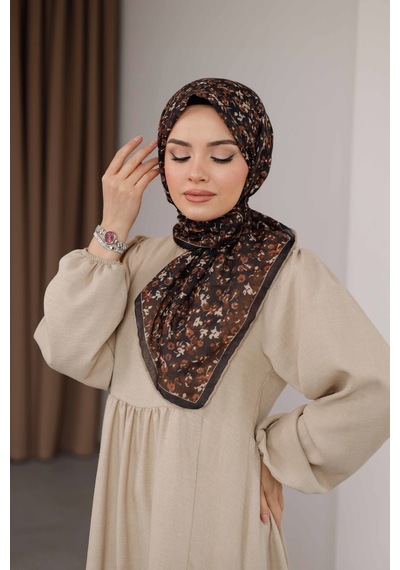 Mimiyum Flora Desen Soft Eşarp Kahve