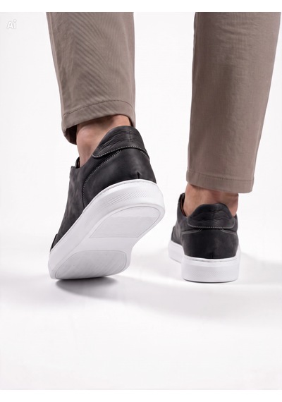 Dropland Hakiki Deri Erkek Siyah Renk Casual Sneaker Günlük Ayakkabı