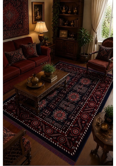 Kırmızı Afgan Tarzı Altı Kaymaz Yıkanabilir Şönil Kilim & Halı Sdf023 Renkli