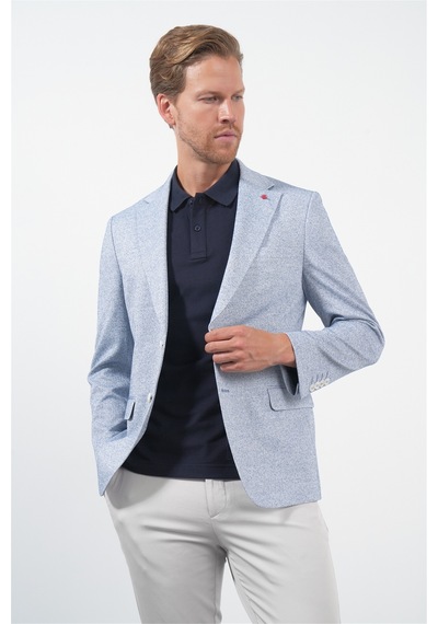 İmza Beyaz-lacivert Mono Yaka Örme 6 Drop Slim Fit Ceket 1002260153 Beyaz - Lacivert