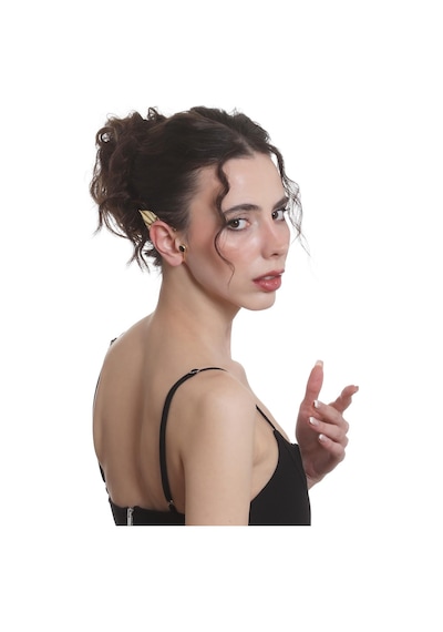 Kadın Altın Renk Lak Kaplama Taşlı Yaprak Stilizesi Sağ Kulak Earcuff & Kıkırdak Küpe Çok Renkli
