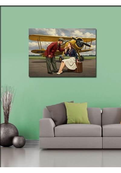 Kanvas Tablo Vintage Uçak Ve Romantik Buluşma