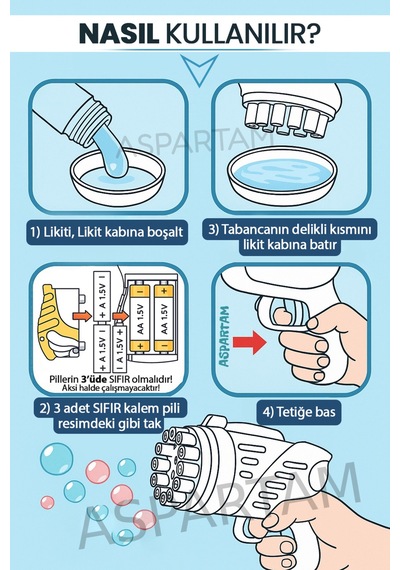 Çok Delikli Pilli Köpük Atan Baloncuk Çıkaran Tabanca Oyuncağı