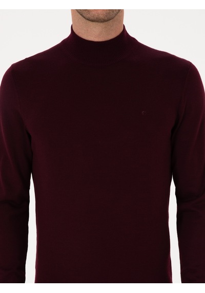 Cacharel Açık Bordo Slim Fit Yün Karışımlı Yarım Balıkçı Basic Triko Kazak