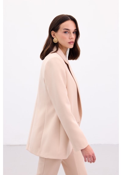Sateen Düğmeli Klasik Ceket - Bej-136877 Bej