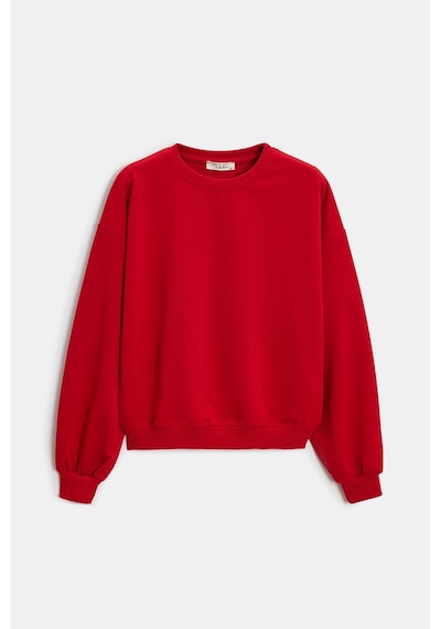 Sââde Kadın Oversize Bisiklet Yaka Basic Casual Sweatshirt Kırmızı
