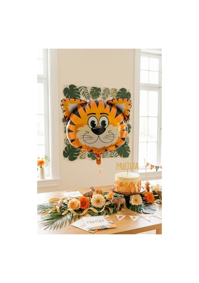 Safari Kaplan Kafa Folyo Balon 35x41 Cm Safari Temalı Çocuk Doğum Günü Parti Süsü Çok Renkli