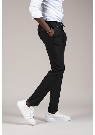 Perpant Slimfit İnce Çizgili Beli İplikli Ve Lastikli Likralı Yazlık Jogger Pantolon Siyah Perpant Slimfit İnce Çizgili Beli İplikli Ve Lastikli Likralı Yazlık Jogger Pantolon Siyah