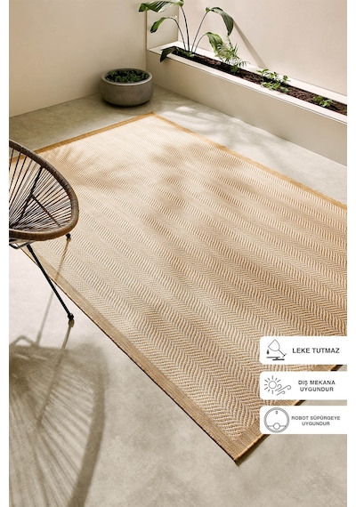 Ocean Home Textile Leke Tutmaz İç Dış Mekan Bej Renk Balıksırtı Halı Kilim 160 X 230 Cm